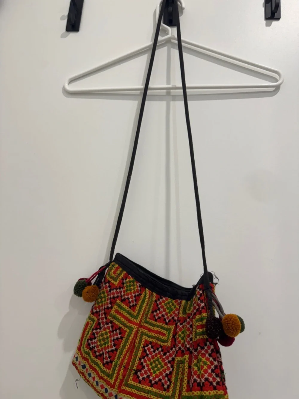 Handcrafted Multicolor Embroidered Crossbody Bag - Black Trim - see all photos